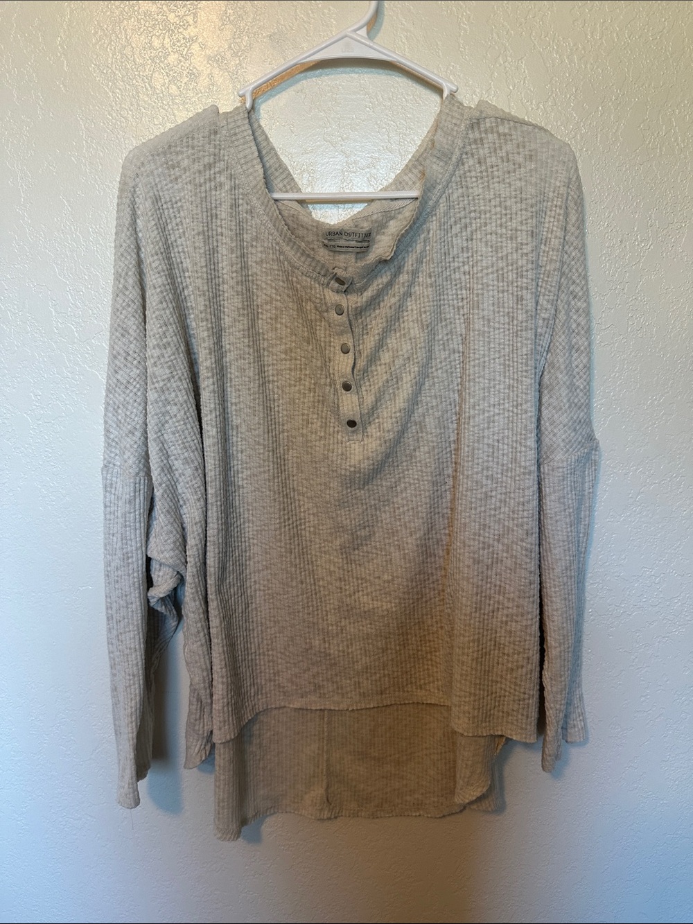 Urban Outfitters Light Gray Waffle Henley Long Sleeve